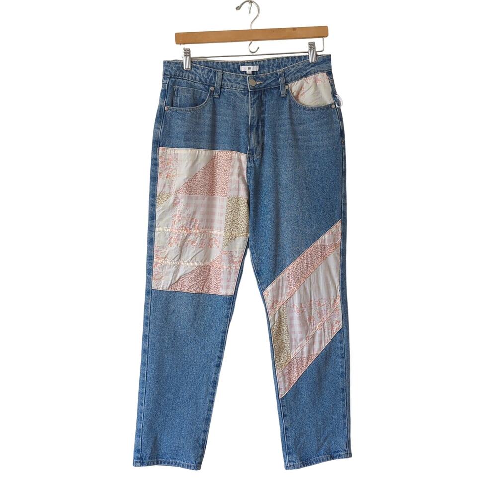 BP Nordstrom Quilt Patchwork Jeans Womens 30‎ High Rise Straight Leg 100% Cotton